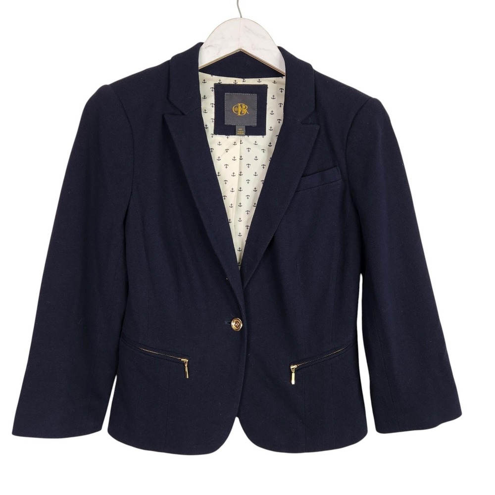 BANANA REPUBLIC Blazer Womens XS Navy Blue Anchor Lining Nautical Zip Jacket